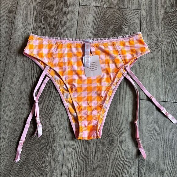 Savage X Fenty Orange Gingham Underwear with Side Ties - Picture 1 of 3